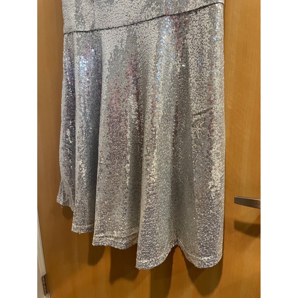 Dressever Sequin Fit and Flare Dress Womens Large Silver V-Neck Sleeveless Party - Picture 8 of 10